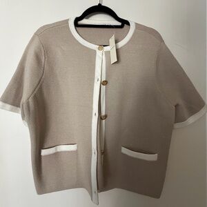 Abercrombie & Fitch Beige Cardigan with White Trim - NWT!